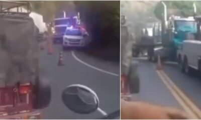 Cierre vial por tumba accidente entre dos tractocamiones y dos vehículos más en la vía Calarcá