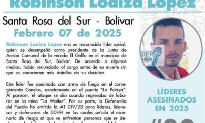 ¿Quién era róbinson loaiza, líder social asesinado en el sur de bolívar?