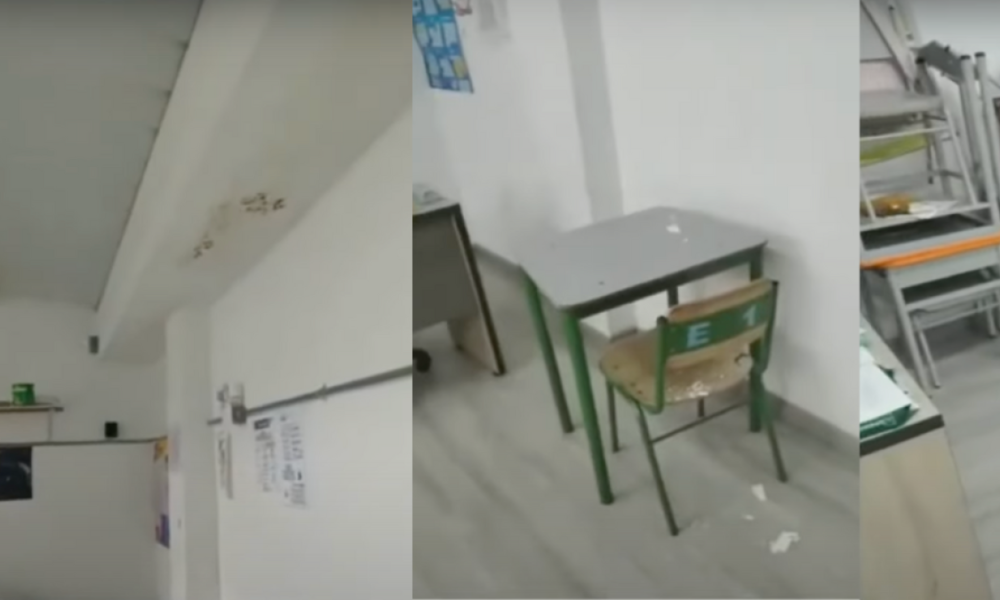 Colegio en Bogotá Sufre Graves Filtraciones y Alumnos intencionales Evitar inundacia con Baldes