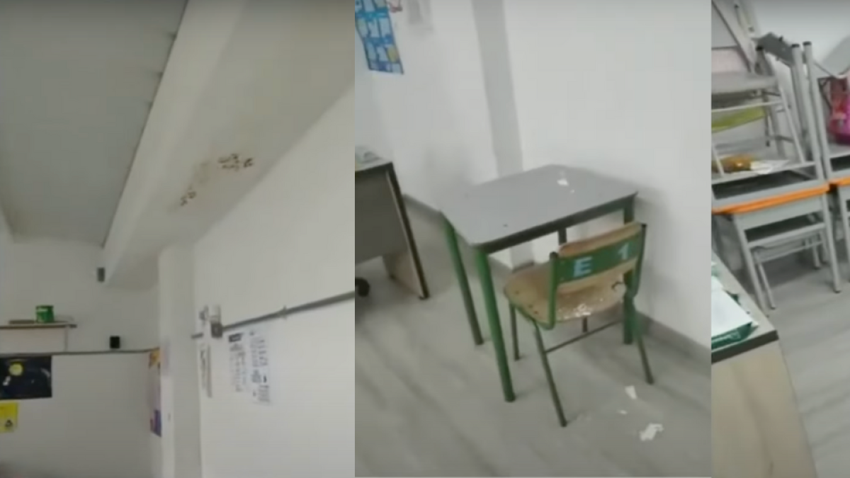Colegio en Bogotá Sufre Graves Filtraciones y Alumnos intencionales Evitar inundacia con Baldes