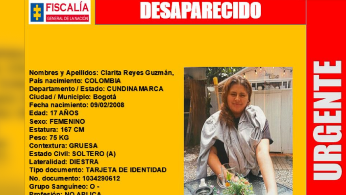 Buscan A Clarita Reyes, Joven Desaparecida en Bogotá, ¿La Ha Visto? ASÍ HIJO SUS CARACTERÍSTICAS