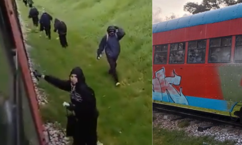 Encapuchados interceptaron y vandalizaron el tren de la sabana en bogotá