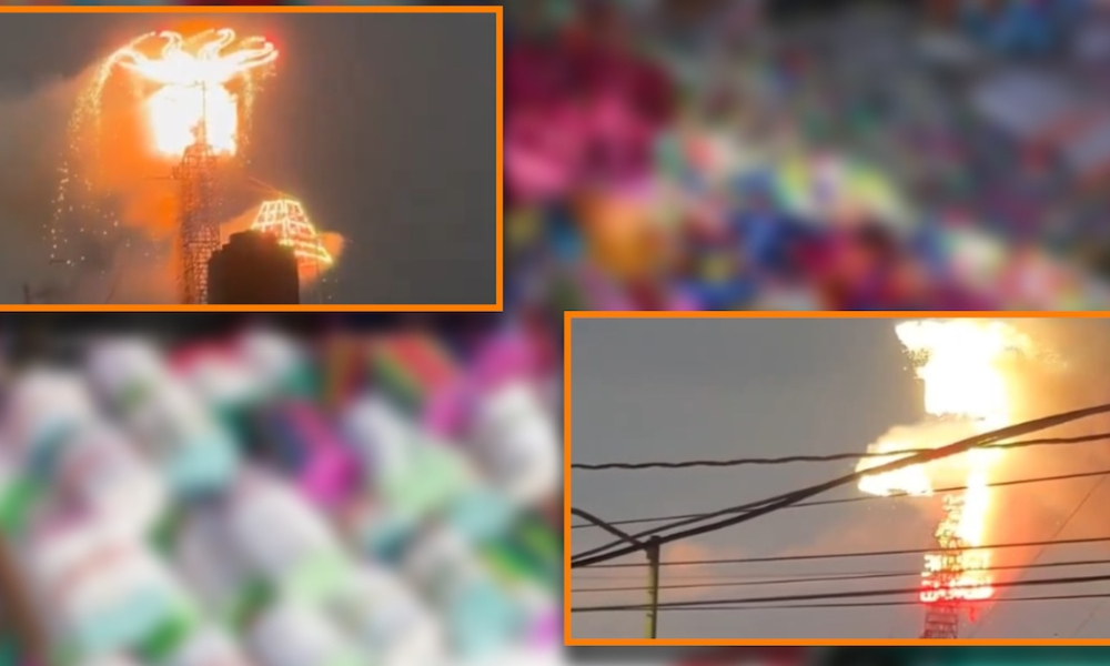 Rayo impacta castillo y se incendia a horas de que inicie la Feria de la Pirotecnia en Tultepec