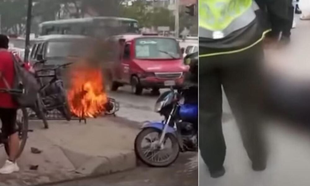 Ciudadanos Queman Moto de Ladrones en Bogotá