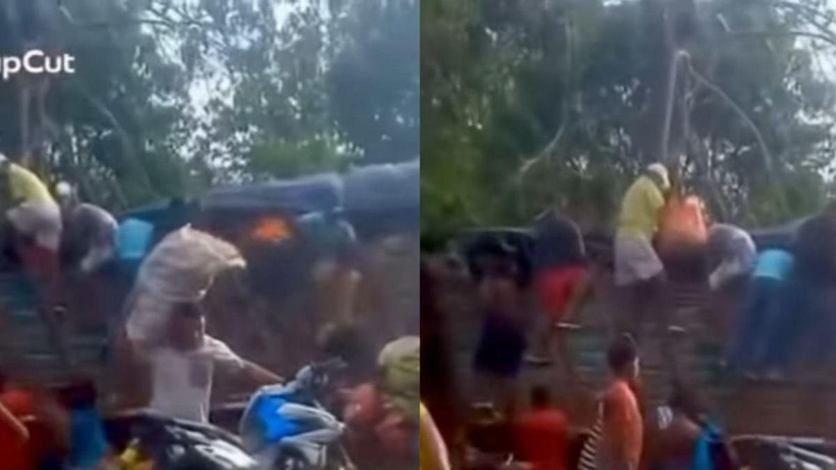 Camión con plátanos se accidenta y población lo saquea