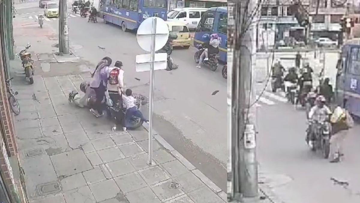 VIDEO CAPTÓ EL MOMODO CUANDO UN MOTOCICLISTA EMBISTIÓ A UNA FAMILIA Y OTROS PEATONES EN BOGOTÁ: Menor Quedó Herido