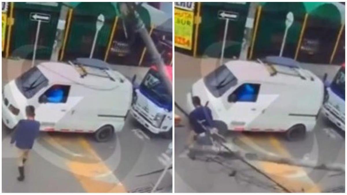 Hombre se Salvó Milagrosamenta de Que le Cayera un Poste Encima en el Suroccidente de Bogutá