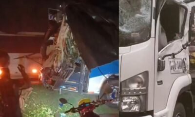 Aparatoso accidente de autobús y camión en vía tunja