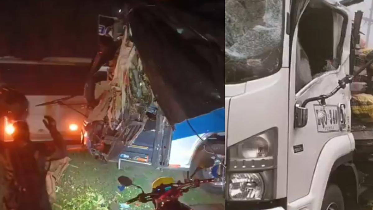Aparatoso accidente de autobús y camión en vía tunja