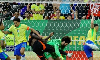 El escalofriante choque de cabezas entre Alisson y Davinson Sánchez en Brasil-Colombia que lo dejó fuera de combate