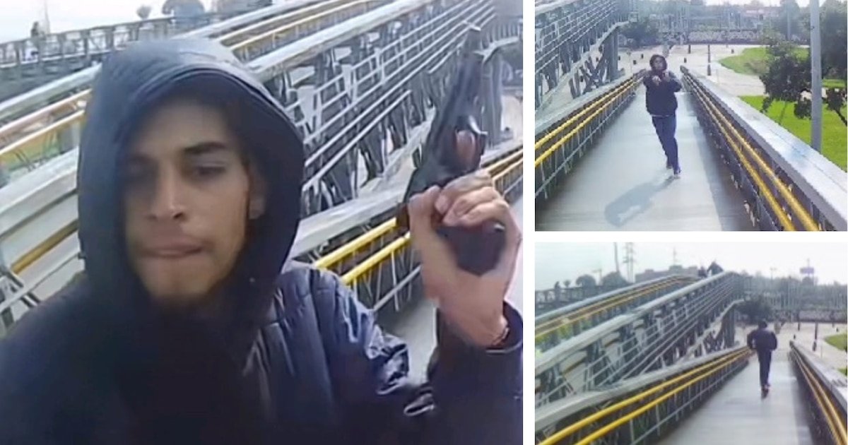 Este es el ladrón que asaltó al dueño de una patineta eléctrica en un puente peatonal en Bogotá: el delincuente quedó en video y ahora la Policía lo busca con un cartel