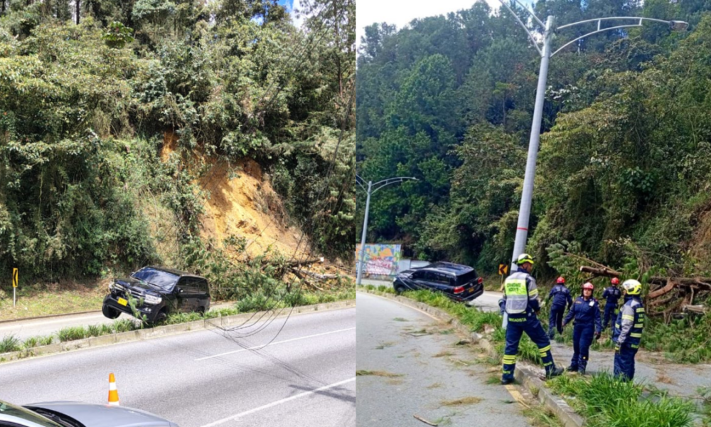 Avenida Las Palmas, en Medellín, Cerrada por Deslizamiento de Tierra; UN VEHÍCULO RESULTO AFECTADO