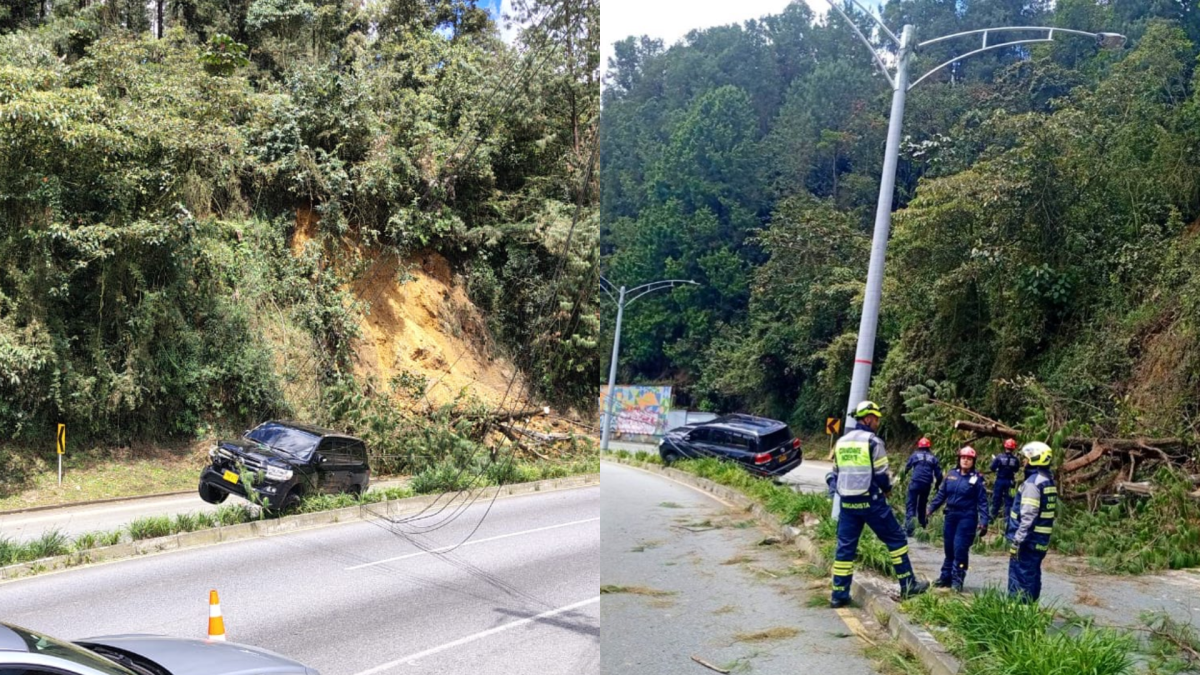 Avenida Las Palmas, en Medellín, Cerrada por Deslizamiento de Tierra; UN VEHÍCULO RESULTO AFECTADO