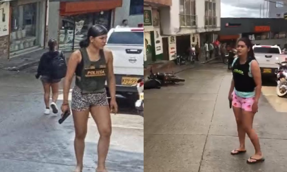 Momento en que uniformada de policía de antioquia salen un atender atentado con granada en pijama y chanclas