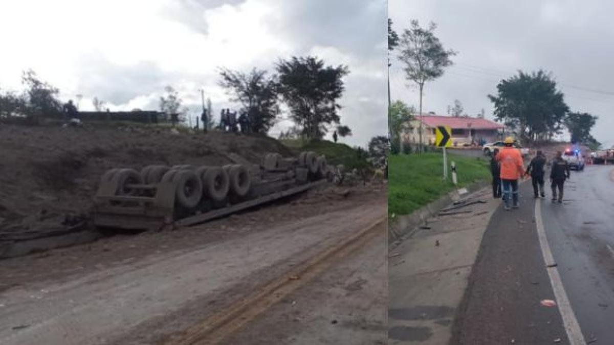 Tumba accidente en vía al llano por volcamiento de camión cargado de cemento; SE Regra Trancón por Cierre Total