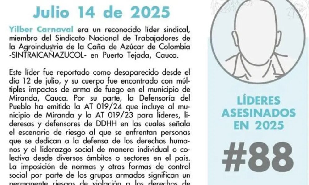 Dos dias Después de la Desaparición de un Líder Sindical Hallaron Su Cuerpo en Zona Rural de Miranda, en El Norte del Cauca: ESTO ES LO QUE SE SABE