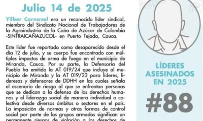 Dos dias Después de la Desaparición de un Líder Sindical Hallaron Su Cuerpo en Zona Rural de Miranda, en El Norte del Cauca: ESTO ES LO QUE SE SABE