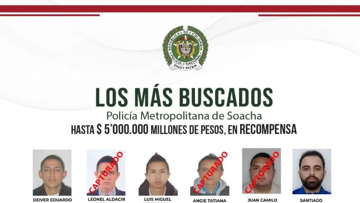 Hasta 100 Millones de Pesos en Recompensas por Los Criminales Más Buscados en Soacha