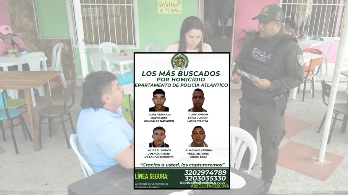 Cartel de Los Más Buscados en Atlánnico y Barranquilla: Identifican A 4 Presuntos Sicarios Ligados A 'Los Costeños' Y al 'Clan del Golfo' en la región