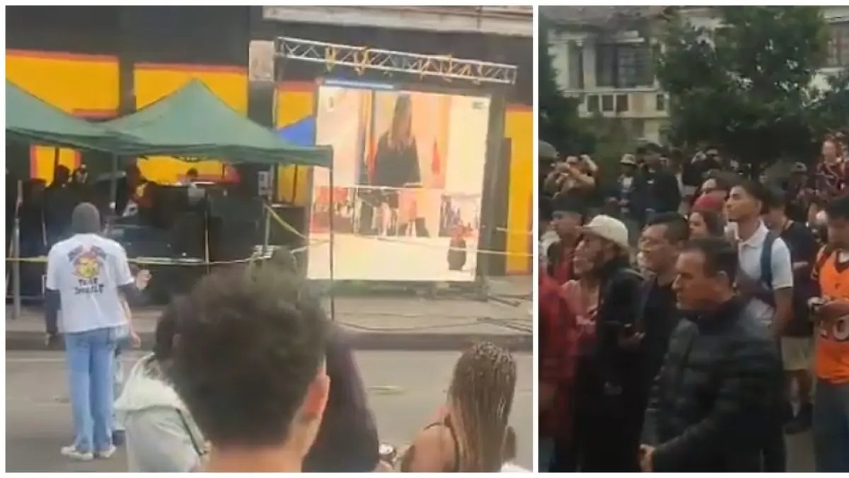 Personas se concentran para ver la audiencia de álvaro uribe frente al mural de 'las cuchas tienen razón'; Manifestaciones de heno y Cierres en Bogotá