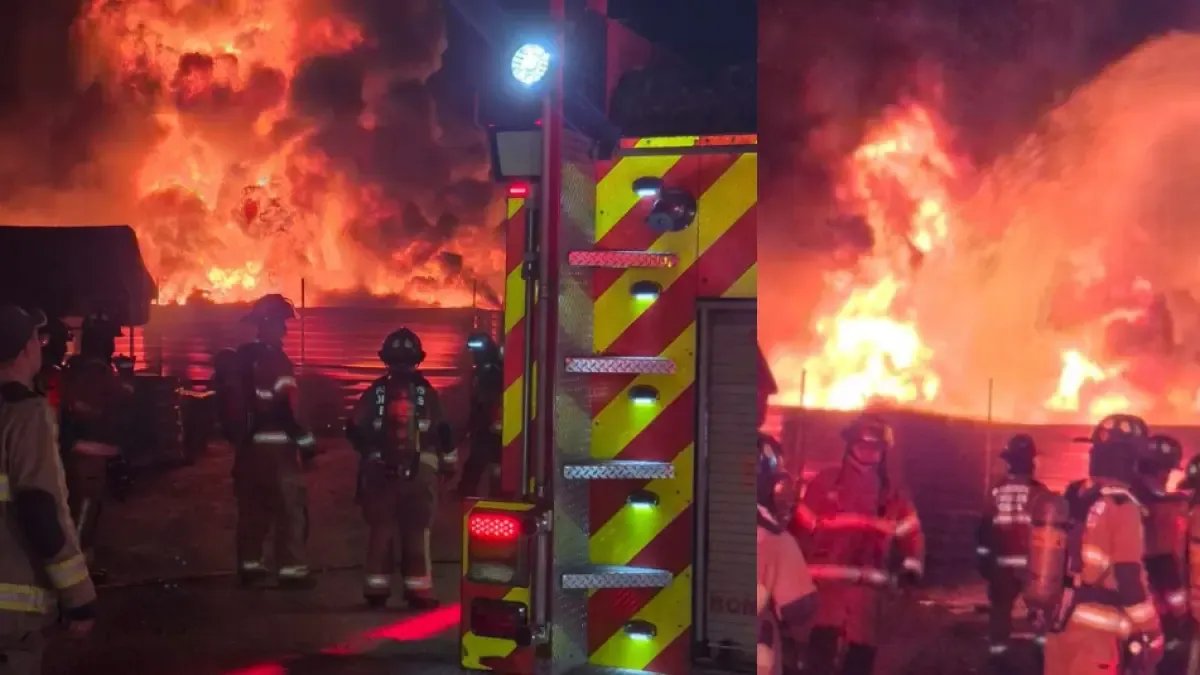 Bomberos y equipos de rescate atiend Incendio de llantas acumuladas en la localidad de fontibón