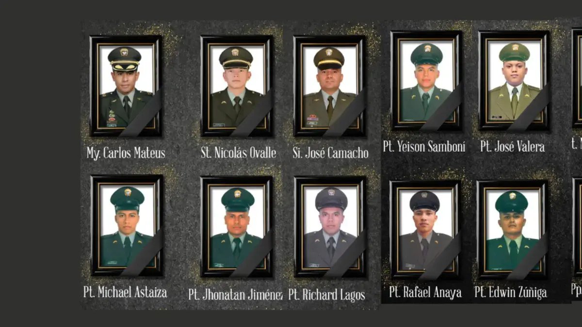 Estos Son Los Rostros de los 12 Policías Asesinados Tras Derribo de Un helicóptero con un dron en amalfi, Antioquia