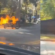 Violenta reacción de conductor que le habría prendido fuego a su moto para evadir control de tránsito en cali