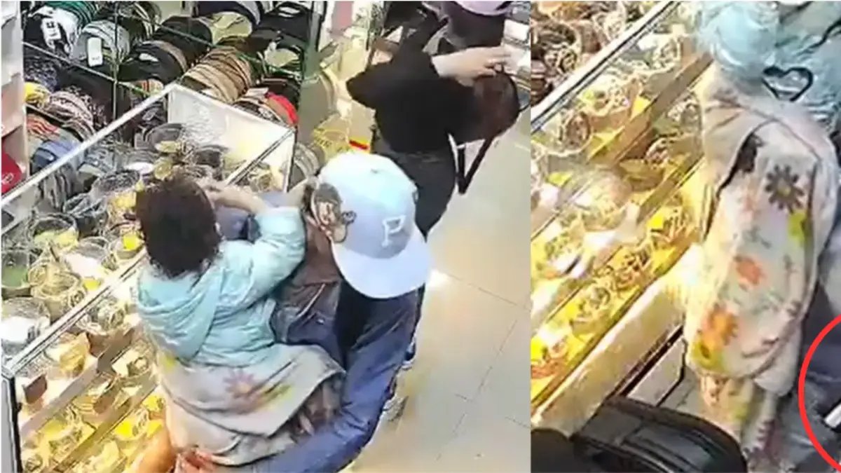 Con una bebé en Brasos, Pareja Robó Un local de Gorras y Cinturones en San Victorino, en el Centro de Bogotá