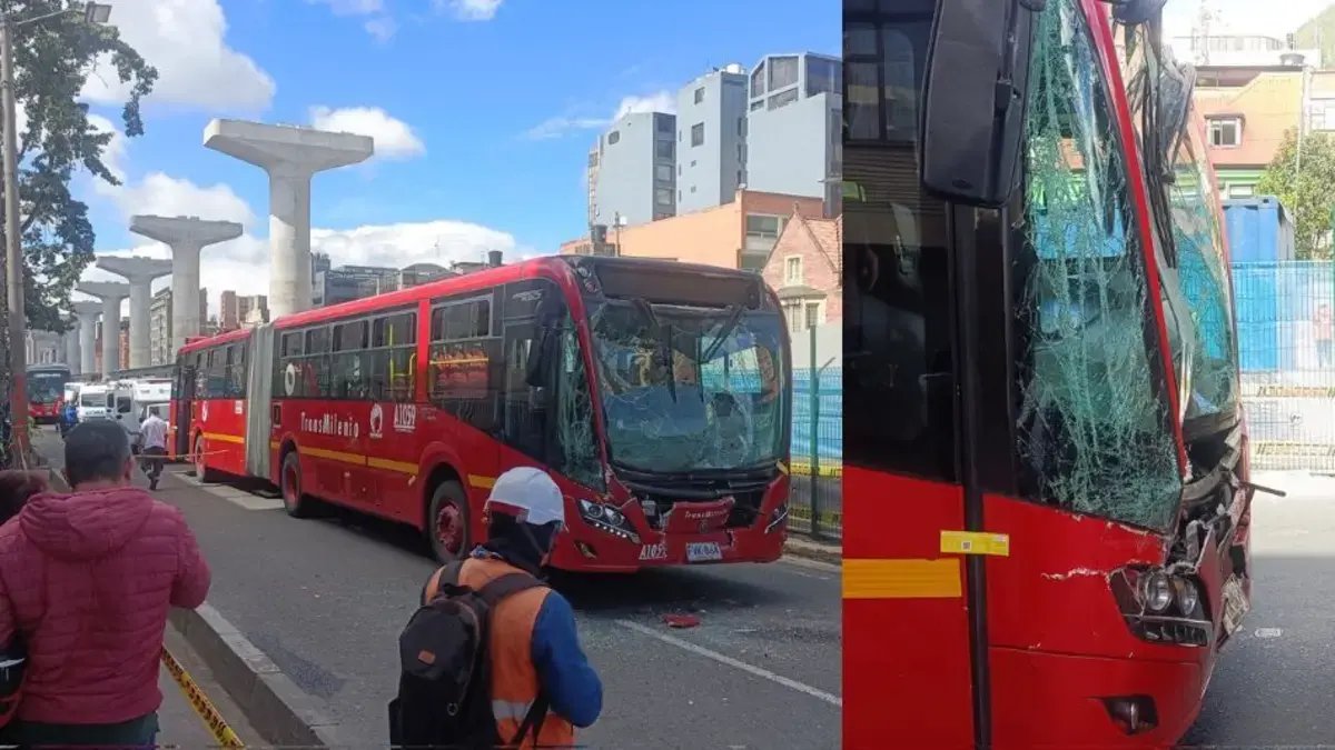 Así Quedaron los autobuses de transmilenio que se accidentaron en plena avenida caracas en bogotá: Hubo Fuerte Trancón y Varios Heridos