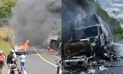 El director de un automóvil murio calcinado tras un fuerte choque contra un camión en la vía que conecta a pereira con quindío y el valle del cauca