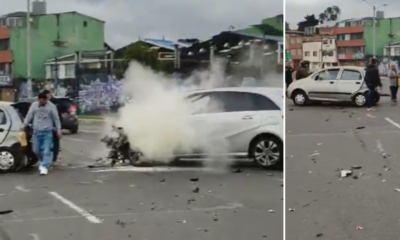 Fuerte Choque deja dos Carros Envueltos en Humo y Esbombros