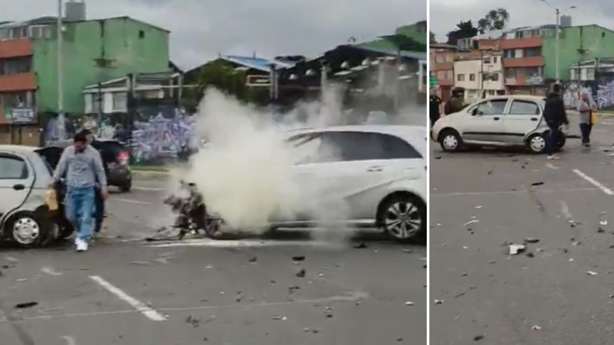 Fuerte Choque deja dos Carros Envueltos en Humo y Esbombros