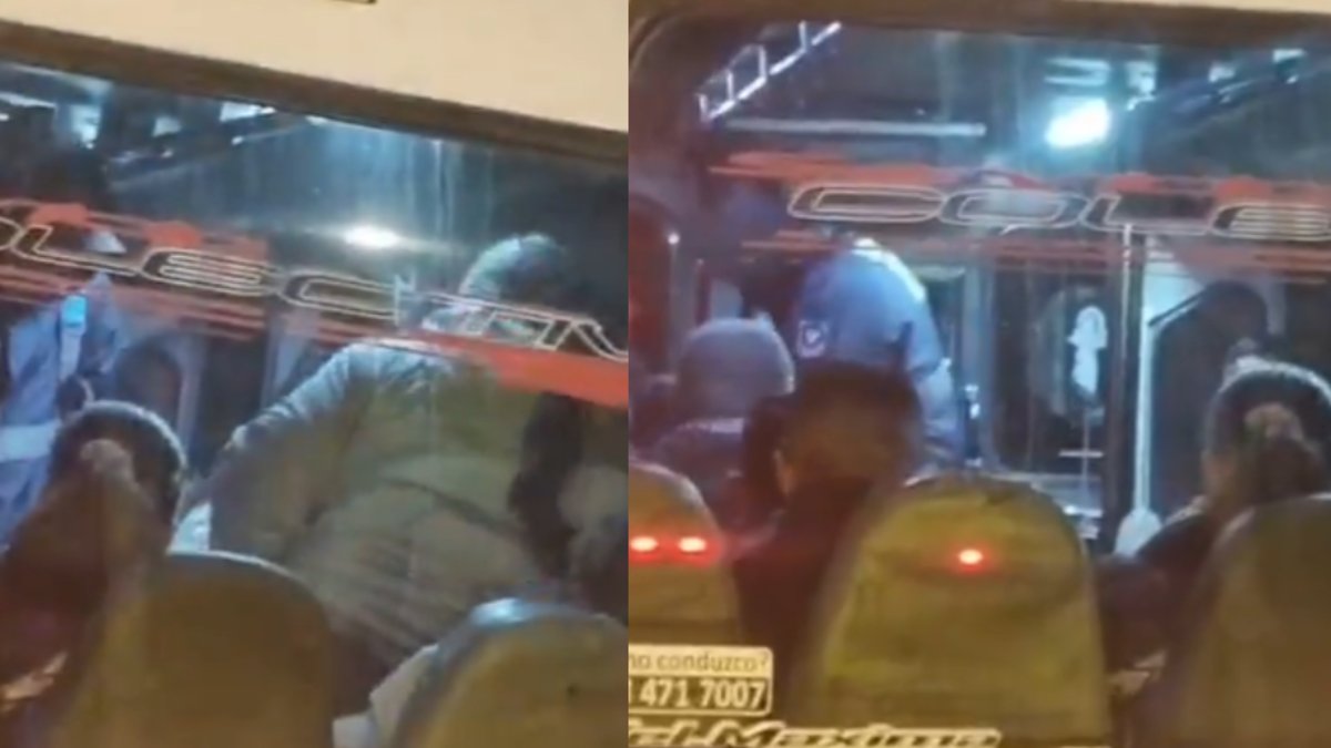 Impactantes imágenes de un ladrón disfrazado de vigilante amenazando con un cuchillo a los pasajeros de un autobús en Bogotá