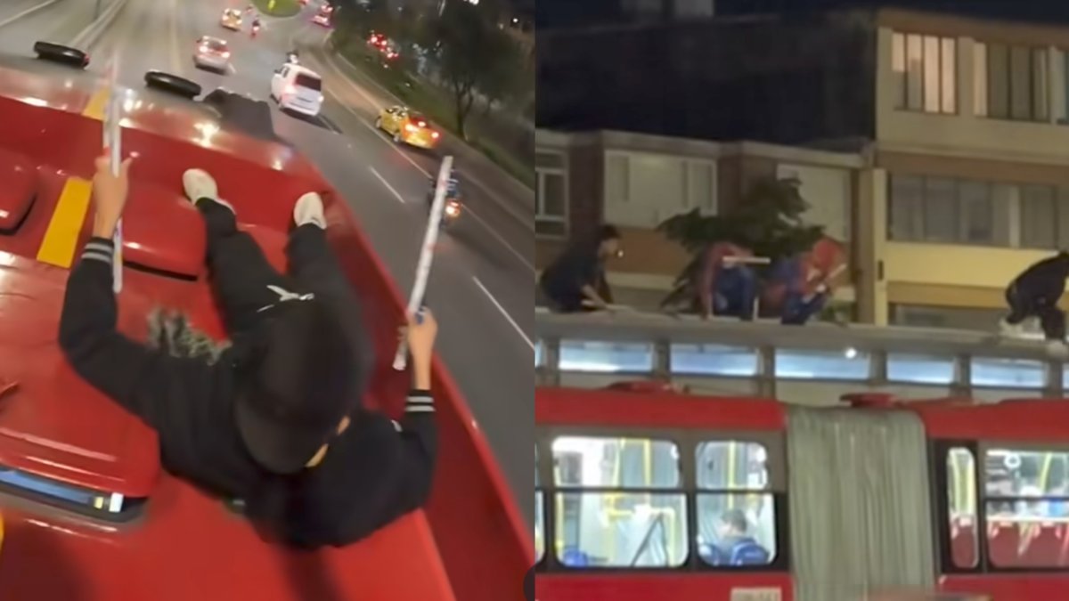 Jóvenes se subieron encima de un Transmilenio en Bogotá y lanzaron pólvora en Halloween