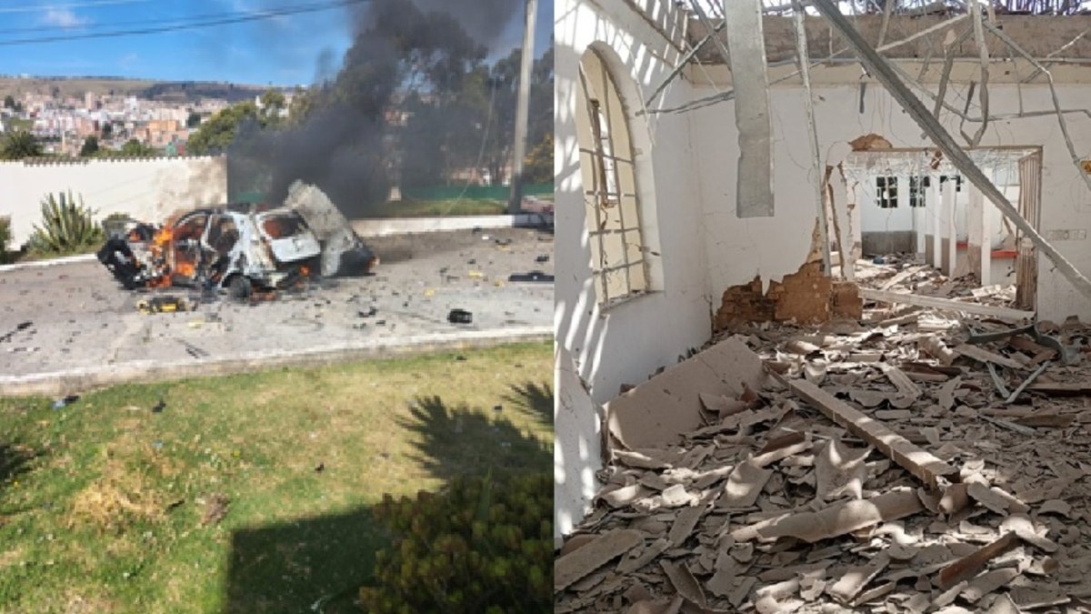 un carro y alojamientos destruidos