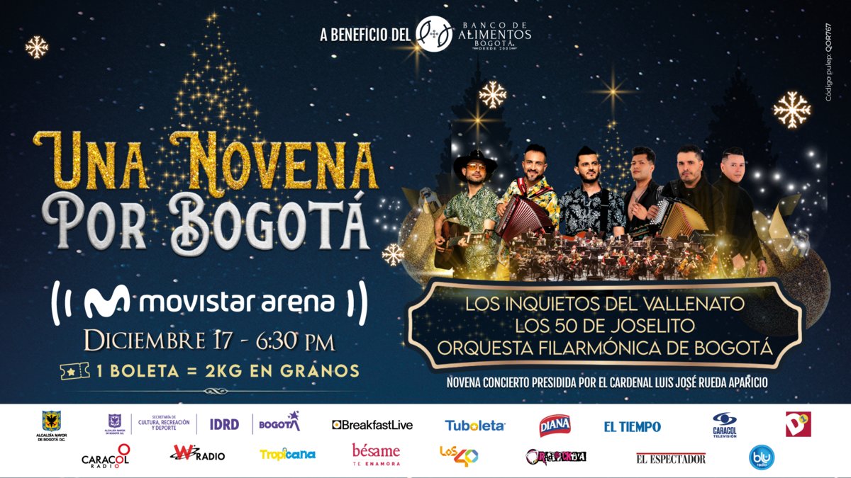 Una Novena por Bogotá se realizará el 16 de diciembre en el Movistar Arena