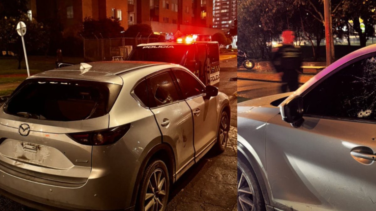 Así quedó el carro que fue interceptado por hombres armados en presunto caso de fleteo en la avenida Boyacá con calle 116, en Bogotá.