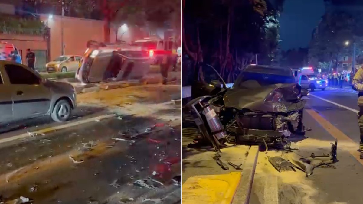 Choque múltiple en la séptima con 87 deja una camioneta volcada en Bogotá