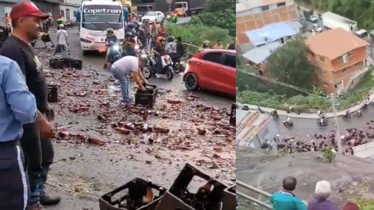 Estas son las imágenes que dejó el aparatoo accidente de una tractomula que llevaba cerveza y se volcó; siniestro dejó tres personas heridas