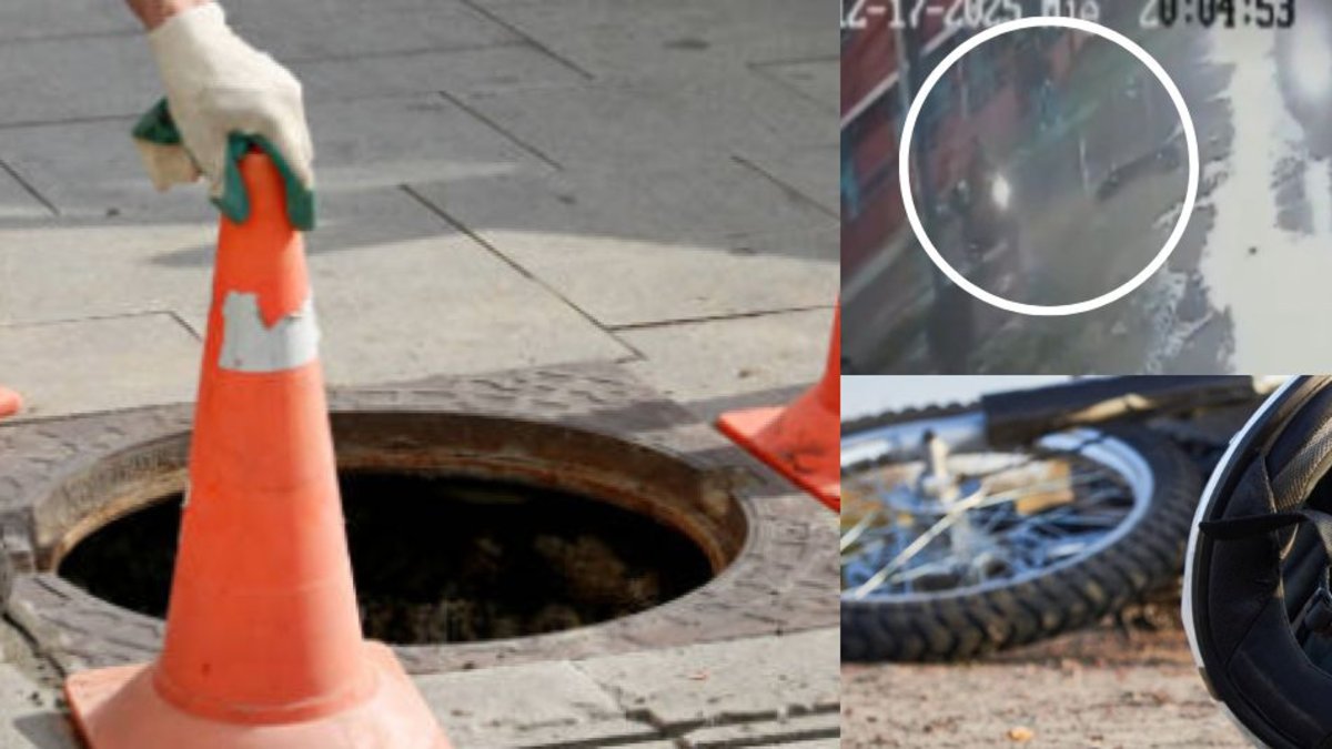 Así fue el aparatoso accidente de un motociclista que cayó en una alcantarilla sin tapa en Engativá, Bogotá; vecinos ayudandoon al hombre