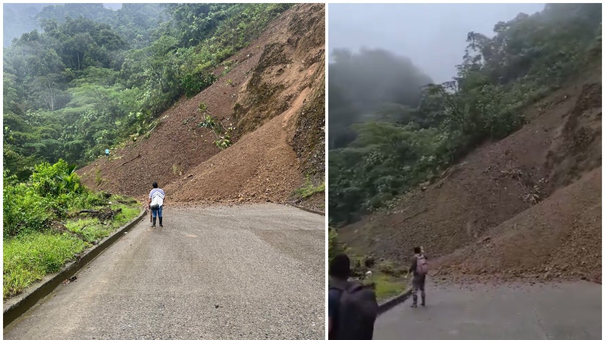 Reportan bloqueo por tramo de tierra en la vía Panamericana, en Risaralda; video muestra cómo motociclistas se salvaron del derrumbe