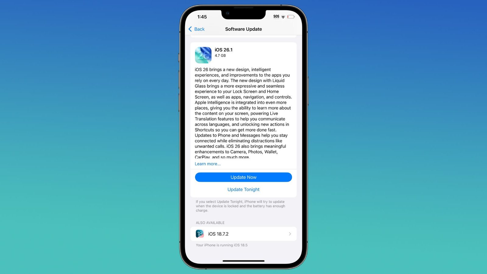 Apple presiona a los usuarios de iPhone que aún tienen iOS 18 para que actualicen a iOS 26