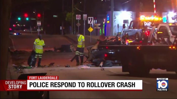 Conductor choca vehículo de rescate, huye y luego vuelca un Tesla en accidente en Fort Lauderdale, según autoridades