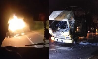 Hombres armados incineran camión sobre la vía Panamericana entre Popayán y Cali durante el paro armado del ELN