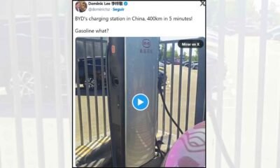.Captura en X de un cargador ultrarrápido de BYD en China durante la prueba de 400 km en 5 minutos.