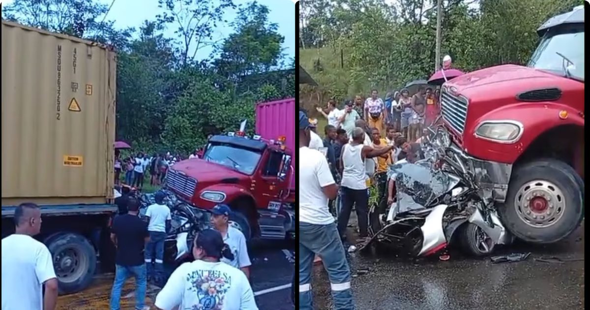 Video · Tractomula se quedó sin frenos en la vía Buenaventura y embistió carro familiar que quedó debajo de un camión: dos adultos murieron