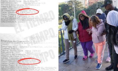los comprobantes de las millonarias transferencias que banda de extorsionistas de Bogotá habrían hecho a sus mamás; unos quedaron libres
