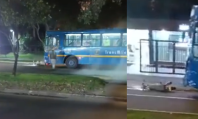 Bus del Sitp embistió en varias ocasiones a una moto en el norte de Bogotá en medio de un hecho de intolerancia: quedó registrado en video