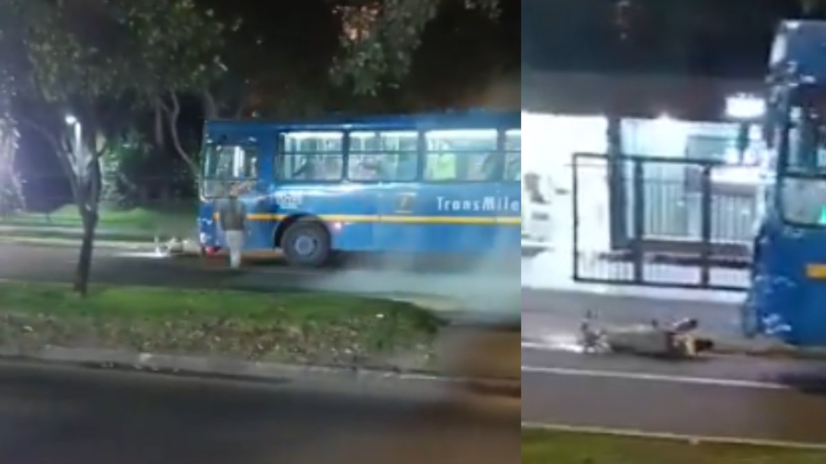 Bus del Sitp embistió en varias ocasiones a una moto en el norte de Bogotá en medio de un hecho de intolerancia: quedó registrado en video