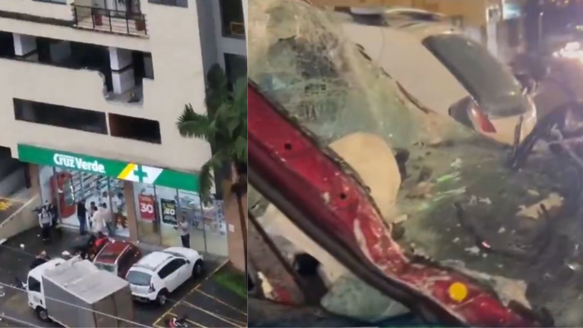 Impactante accidente en Manizales por carro que cayó de un parqueadero ubicado en el tercer piso de un edificio: hay una mujer herida